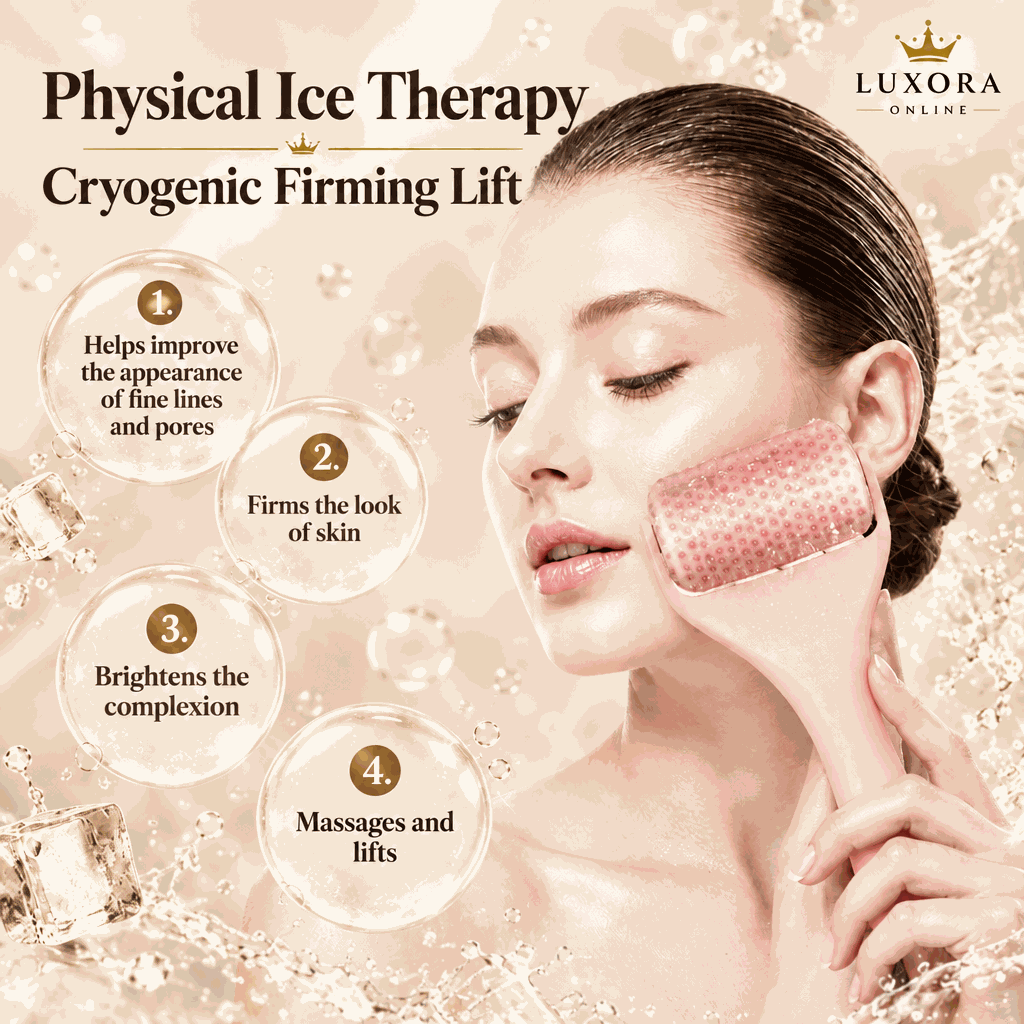 Facial Ice Roller with a pink textured cooling head and ergonomic handle for massaging and lifting skin