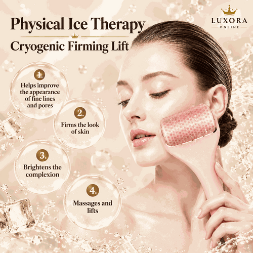 Facial Ice Roller with a pink textured cooling head and ergonomic handle for massaging and lifting skin